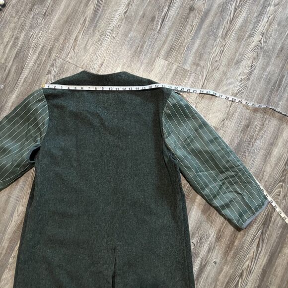 Vintage Military Wool Overcoat Liner Gray Green Pinstripe Sleeve Size 48 - Picture 5 of 5